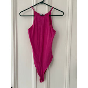 ZARA womens hot Pink high neck tank Bodysuit M